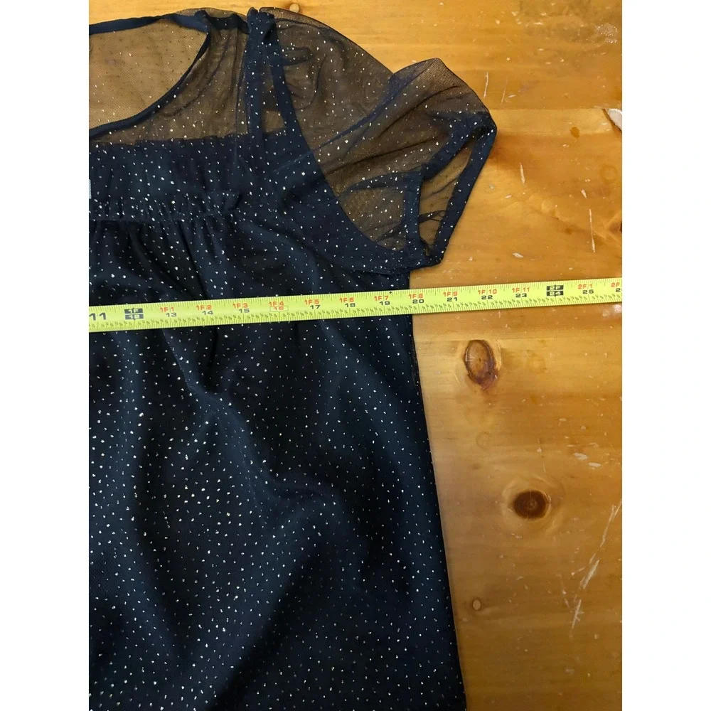 J.Crew Black Gold Metallic Dot Mesh Puff Sleeve Blouse Top S Holiday Keyhole